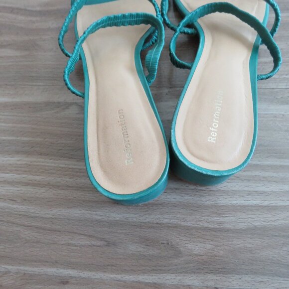 REFORMATION Assunta Strappy Block Heel Mule Slip On Sandals Shoes in Green Sz 8 - Picture 9 of 13